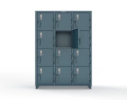 Extra Heavy Duty 14 GA 4-Tier Locker with Keyless Entry Lock, 12 Compartments – 54 in. W x 18 in. D x 75 in. H - 4.66-12D-18-4T-EK-L-5001