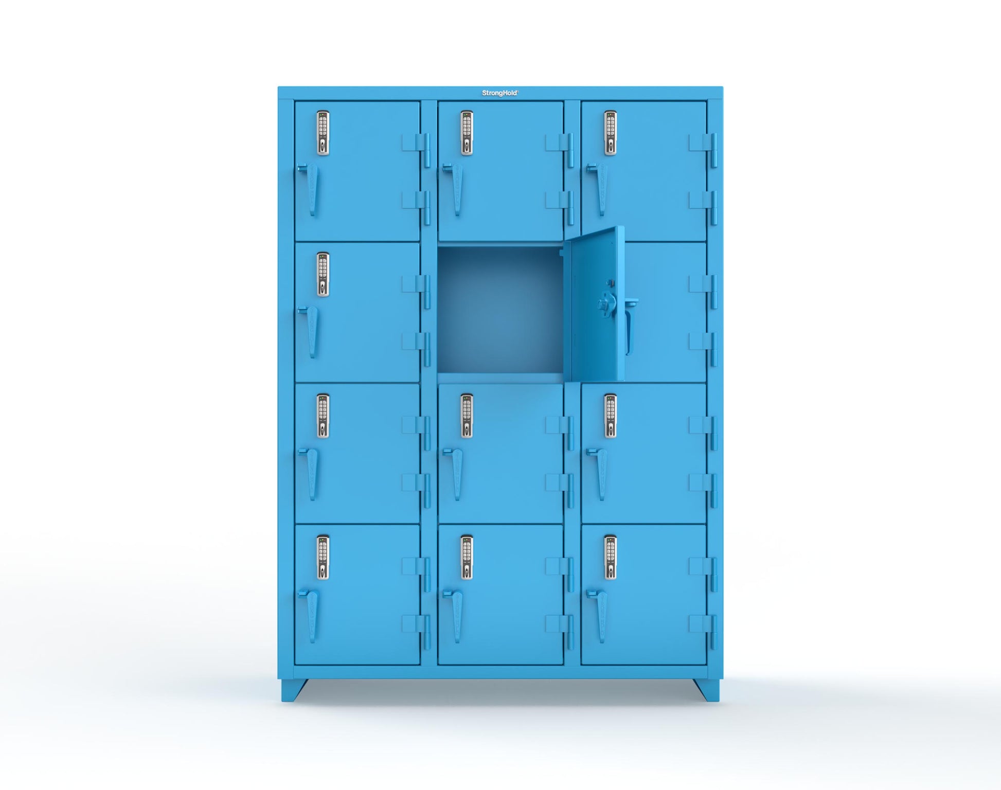 Extra Heavy Duty 14 GA 4-Tier Locker with Keyless Entry Lock, 12 Compartments – 54 in. W x 18 in. D x 75 in. H - 4.66-12D-18-4T-EK-L-5012