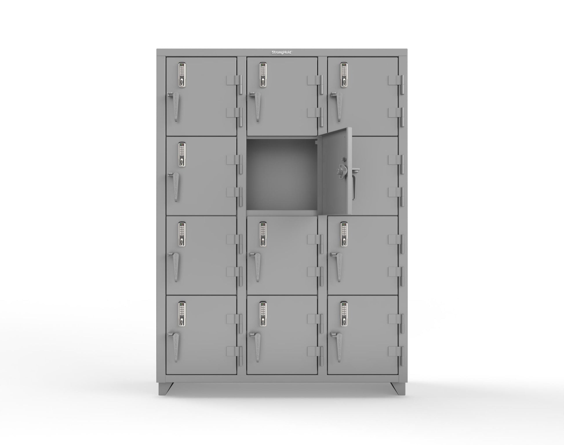 Extra Heavy Duty 14 GA 4-Tier Locker with Keyless Entry Lock, 12 Compartments – 54 in. W x 18 in. D x 75 in. H - 4.66-12D-18-4T-EK-L-7037