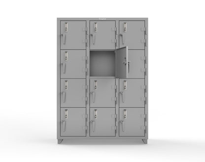 Extra Heavy Duty 14 GA 4-Tier Locker with Keyless Entry Lock, 12 Compartments – 54 in. W x 18 in. D x 75 in. H - 4.66-12D-18-4T-EK-L-7037
