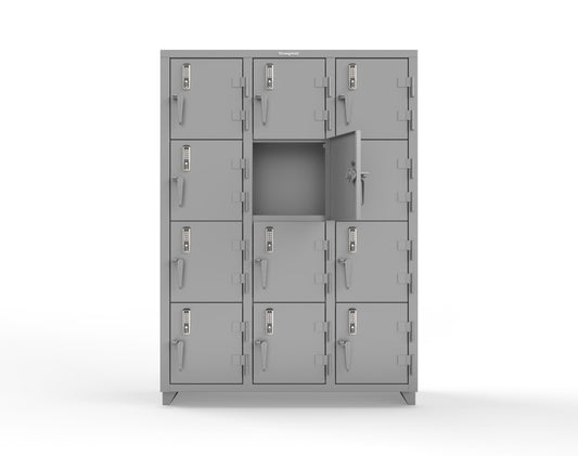Extra Heavy Duty 14 GA 4-Tier Locker with Keyless Entry Lock, 12 Compartments – 54 in. W x 18 in. D x 75 in. H - 4.66-12D-18-4T-EK-L-7037