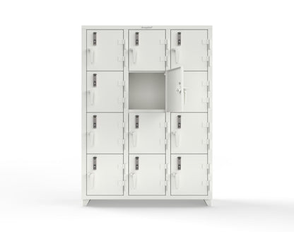 Extra Heavy Duty 14 GA 4-Tier Locker with Keyless Entry Lock, 12 Compartments – 54 in. W x 18 in. D x 75 in. H - 4.66-12D-18-4T-EK-L-9003
