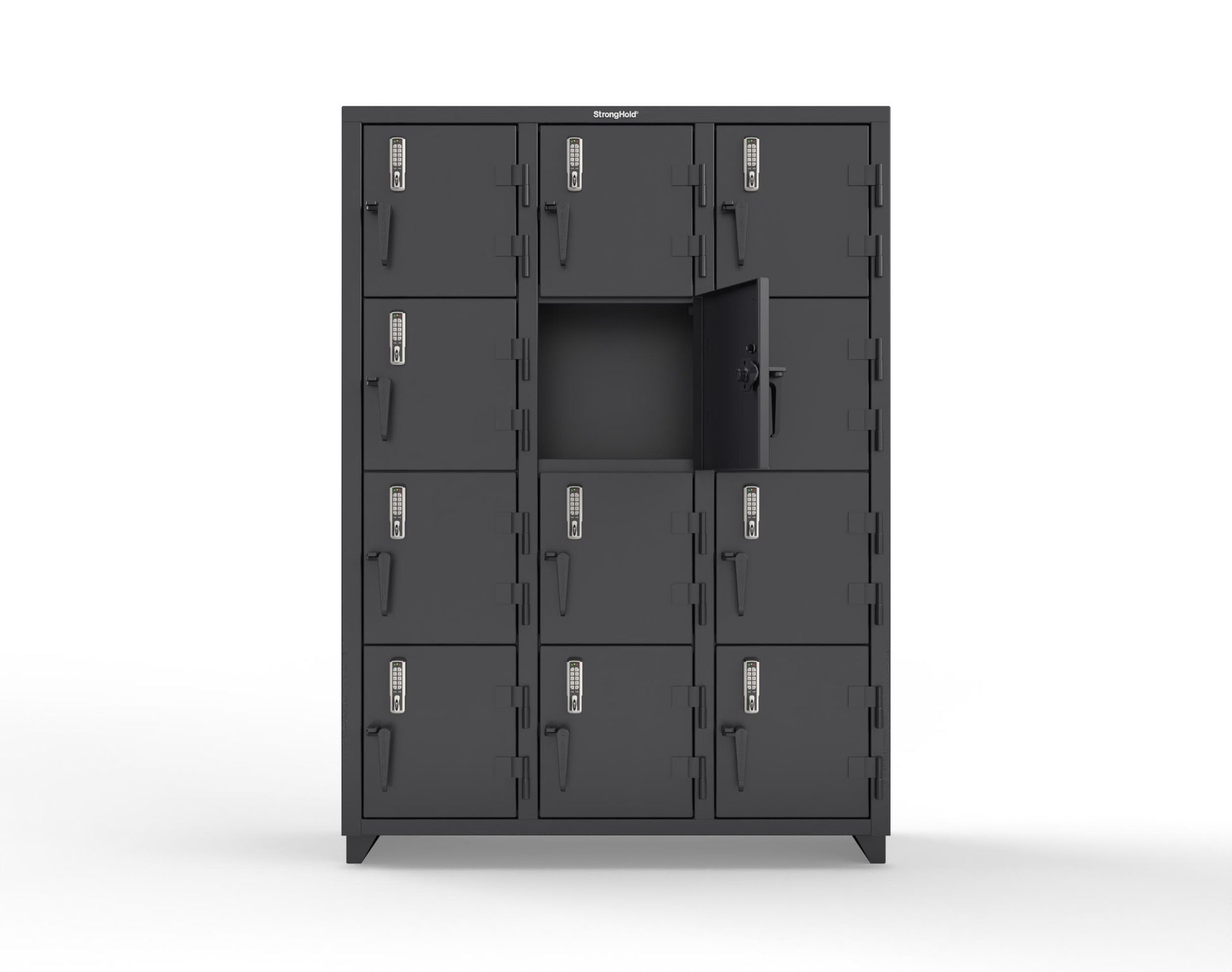 Extra Heavy Duty 14 GA 4-Tier Locker with Keyless Entry Lock, 12 Compartments – 54 in. W x 18 in. D x 75 in. H - 4.66-12D-18-4T-EK-L-9005
