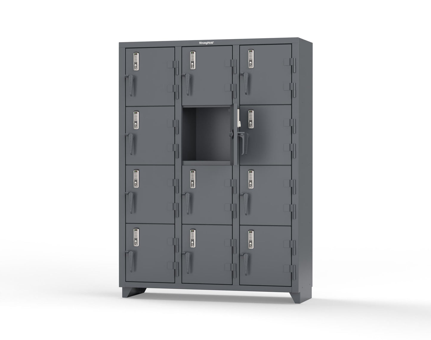 Extra Heavy Duty 14 GA 4-Tier Locker with Keyless Entry Lock, 12 Compartments – 54 in. W x 18 in. D x 75 in. H - 4.66-12D-18-4T-EK-L-7024