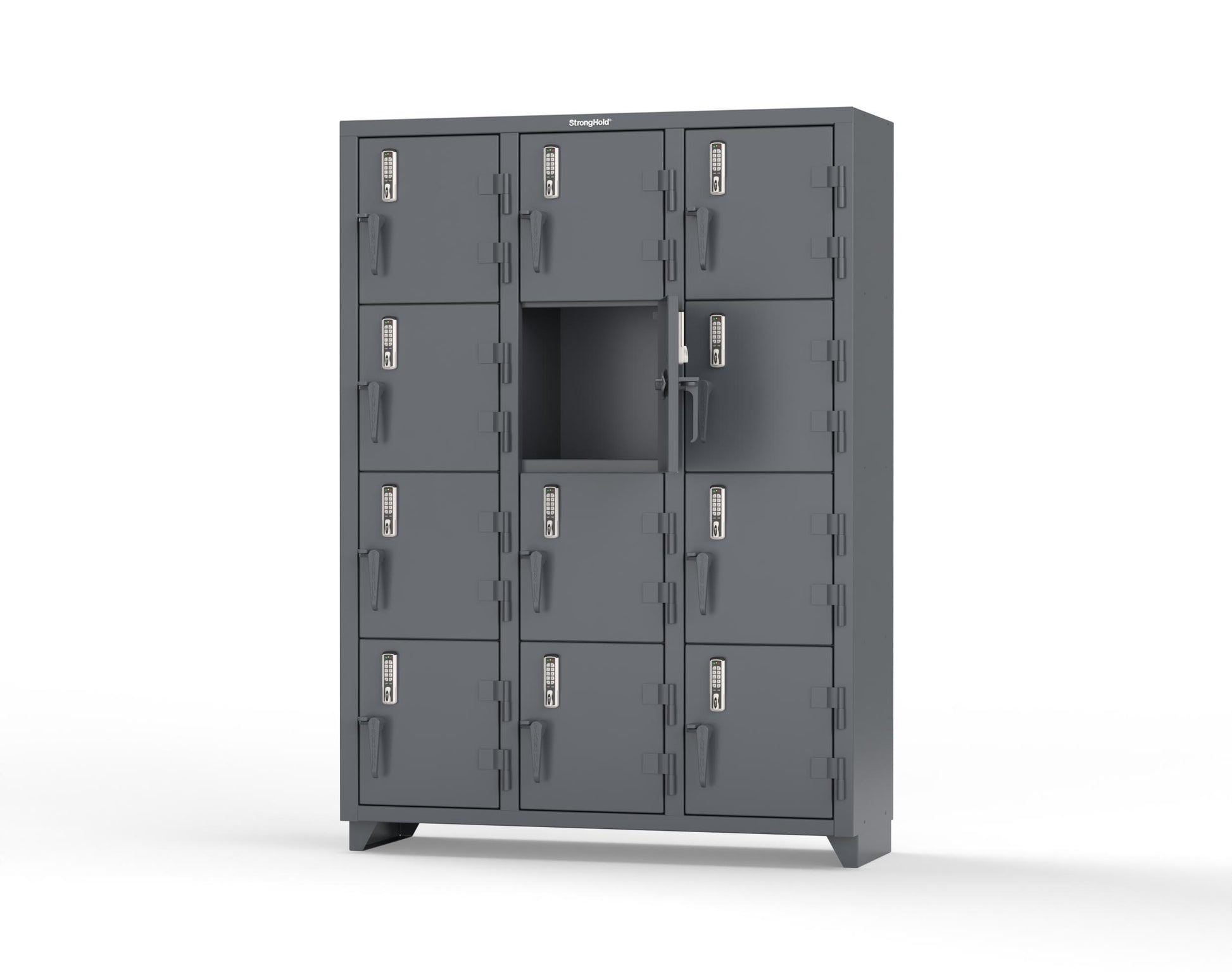 Extra Heavy Duty 14 GA 4-Tier Locker with Keyless Entry Lock, 12 Compartments – 54 in. W x 18 in. D x 75 in. H - 4.66-12D-18-4T-EK-L-7024