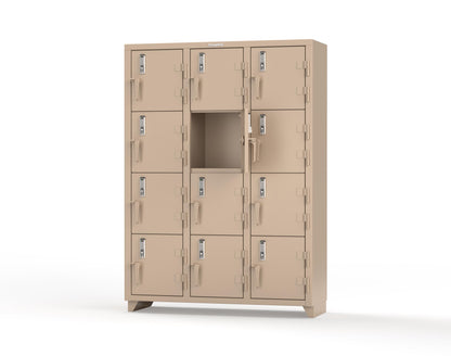 Extra Heavy Duty 14 GA 4-Tier Locker with Keyless Entry Lock, 12 Compartments – 54 in. W x 18 in. D x 75 in. H - 4.66-12D-18-4T-EK-L-1019