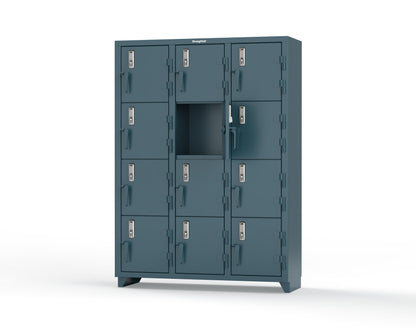 Extra Heavy Duty 14 GA 4-Tier Locker with Keyless Entry Lock, 12 Compartments – 54 in. W x 18 in. D x 75 in. H - 4.66-12D-18-4T-EK-L-5001