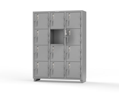 Extra Heavy Duty 14 GA 4-Tier Locker with Keyless Entry Lock, 12 Compartments – 54 in. W x 18 in. D x 75 in. H - 4.66-12D-18-4T-EK-L-7037