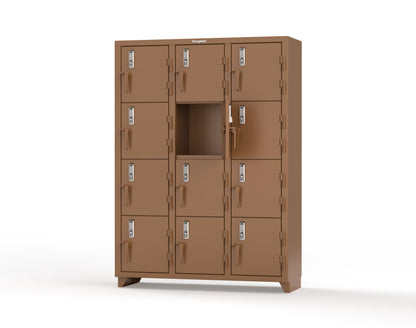 Extra Heavy Duty 14 GA 4-Tier Locker with Keyless Entry Lock, 12 Compartments – 54 in. W x 18 in. D x 75 in. H - 4.66-12D-18-4T-EK-L-8008
