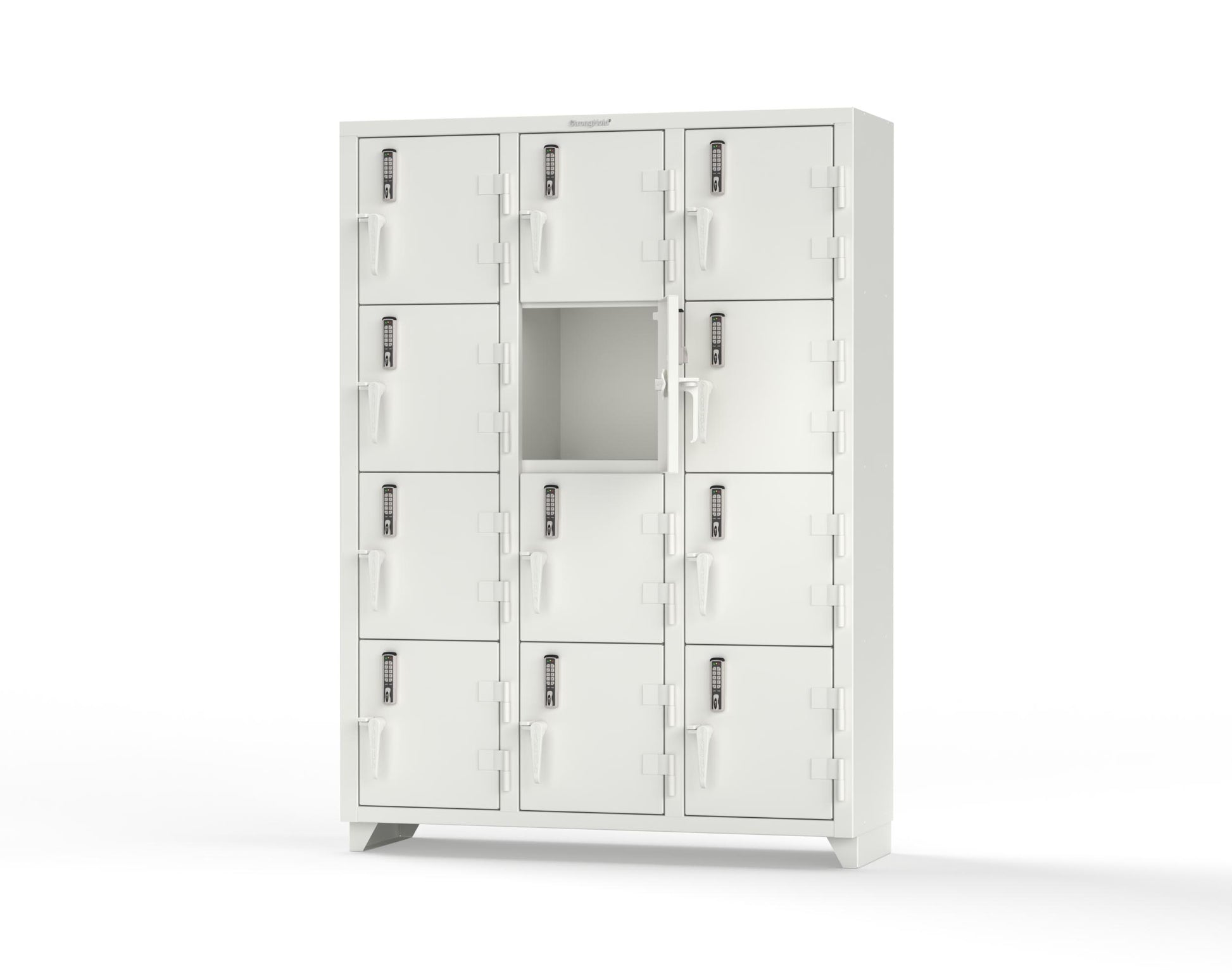 Extra Heavy Duty 14 GA 4-Tier Locker with Keyless Entry Lock, 12 Compartments – 54 in. W x 18 in. D x 75 in. H - 4.66-12D-18-4T-EK-L-9003