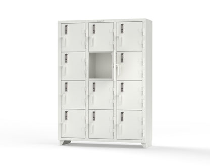 Extra Heavy Duty 14 GA 4-Tier Locker with Keyless Entry Lock, 12 Compartments – 54 in. W x 18 in. D x 75 in. H - 4.66-12D-18-4T-EK-L-9003