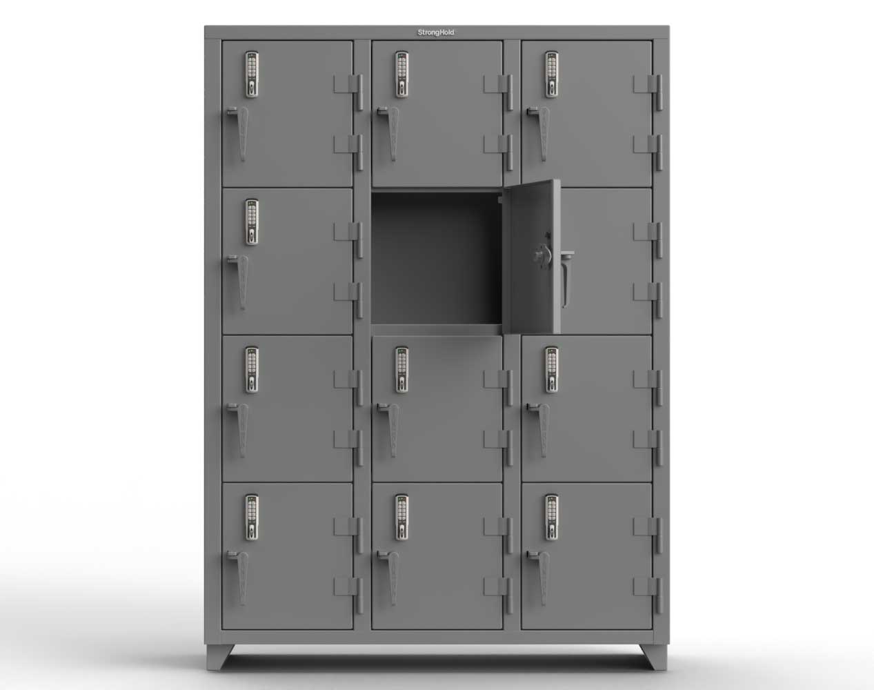 Extra Heavy Duty 14 GA 4-Tier Locker with Keyless Entry Lock, 12 Compartments – 54 in. W x 18 in. D x 75 in. H