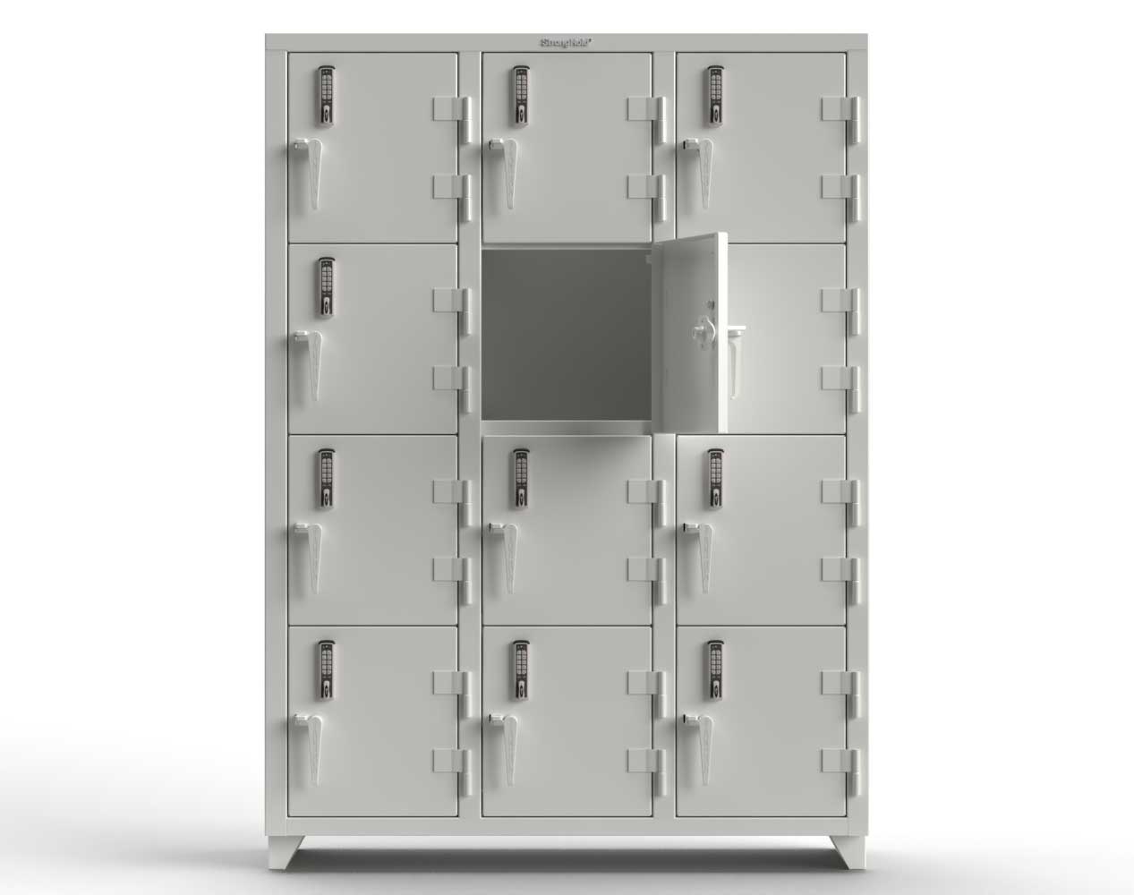 Extra Heavy Duty 14 GA 4-Tier Locker with Keyless Entry Lock, 12 Compartments – 54 in. W x 18 in. D x 75 in. H