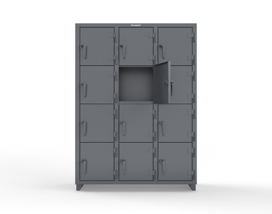 Extra Heavy Duty 14 GA 4-Tier Locker, 12 Compartments - 54 in. W x 18 in. D x 75 in. H - 4.66-12D-18-4T-L-7024