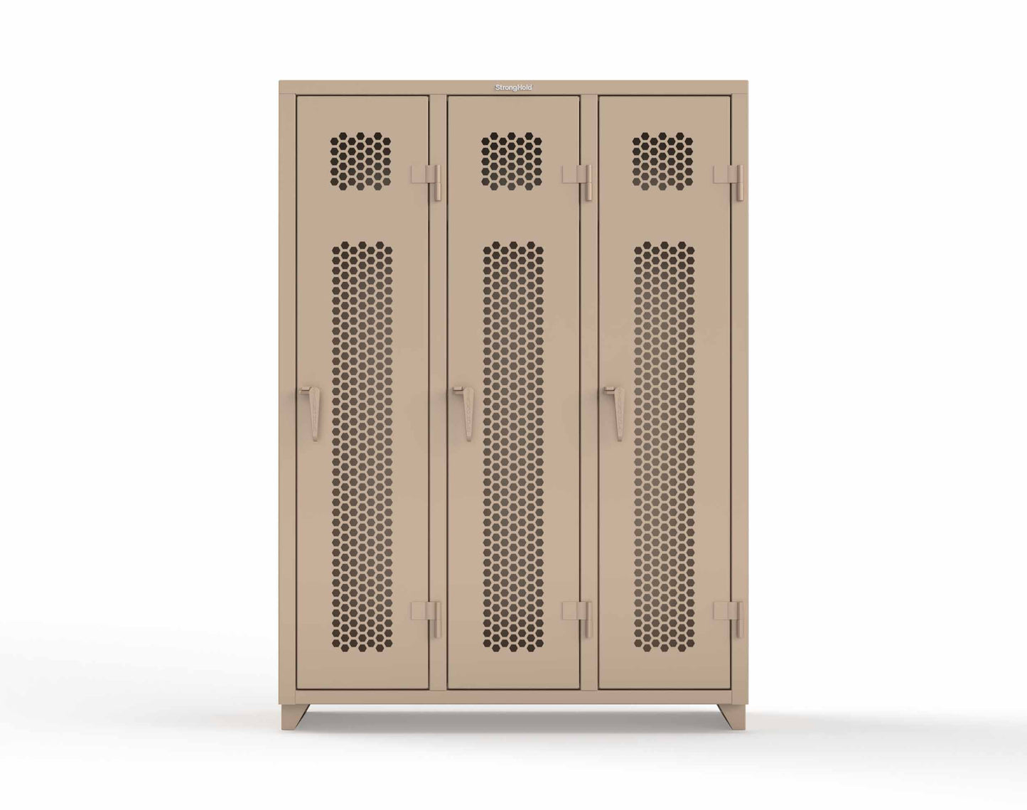 Extra Heavy Duty 14 GA Ventilated Single-Tier Locker with Shelf and Hanger Rod, 3 Compartments - 54 in. W x 18 in. D x 75 in. H - 4.66-3H-18-1T-L-1019