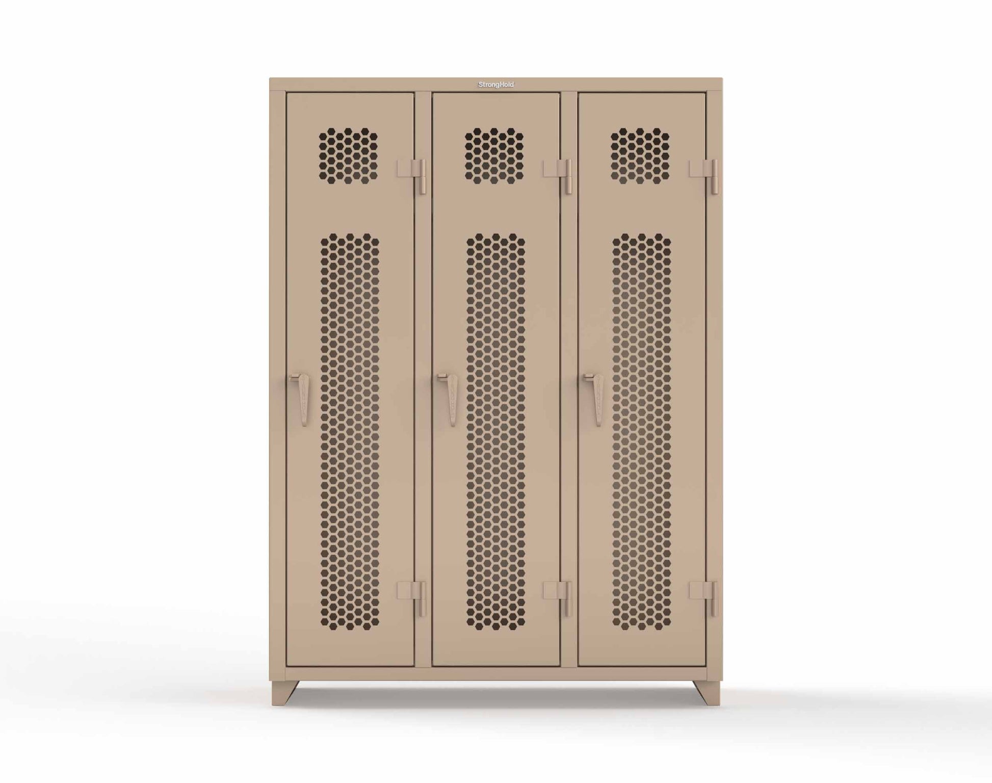 Extra Heavy Duty 14 GA Ventilated Single-Tier Locker with Shelf and Hanger Rod, 3 Compartments - 54 in. W x 18 in. D x 75 in. H - 4.66-3H-18-1T-L-1019