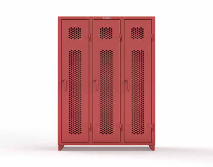 Extra Heavy Duty 14 GA Ventilated Single-Tier Locker with Shelf and Hanger Rod, 3 Compartments - 54 in. W x 18 in. D x 75 in. H - 4.66-3H-18-1T-L-3001