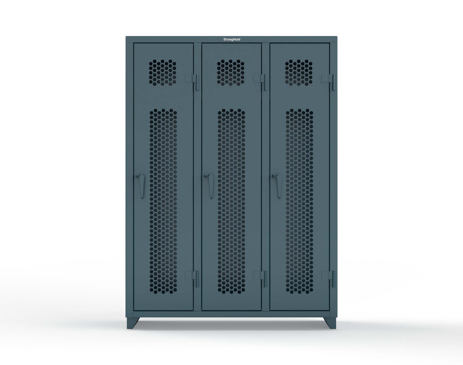 Extra Heavy Duty 14 GA Ventilated Single-Tier Locker with Shelf and Hanger Rod, 3 Compartments - 54 in. W x 18 in. D x 75 in. H - 4.66-3H-18-1T-L-5001