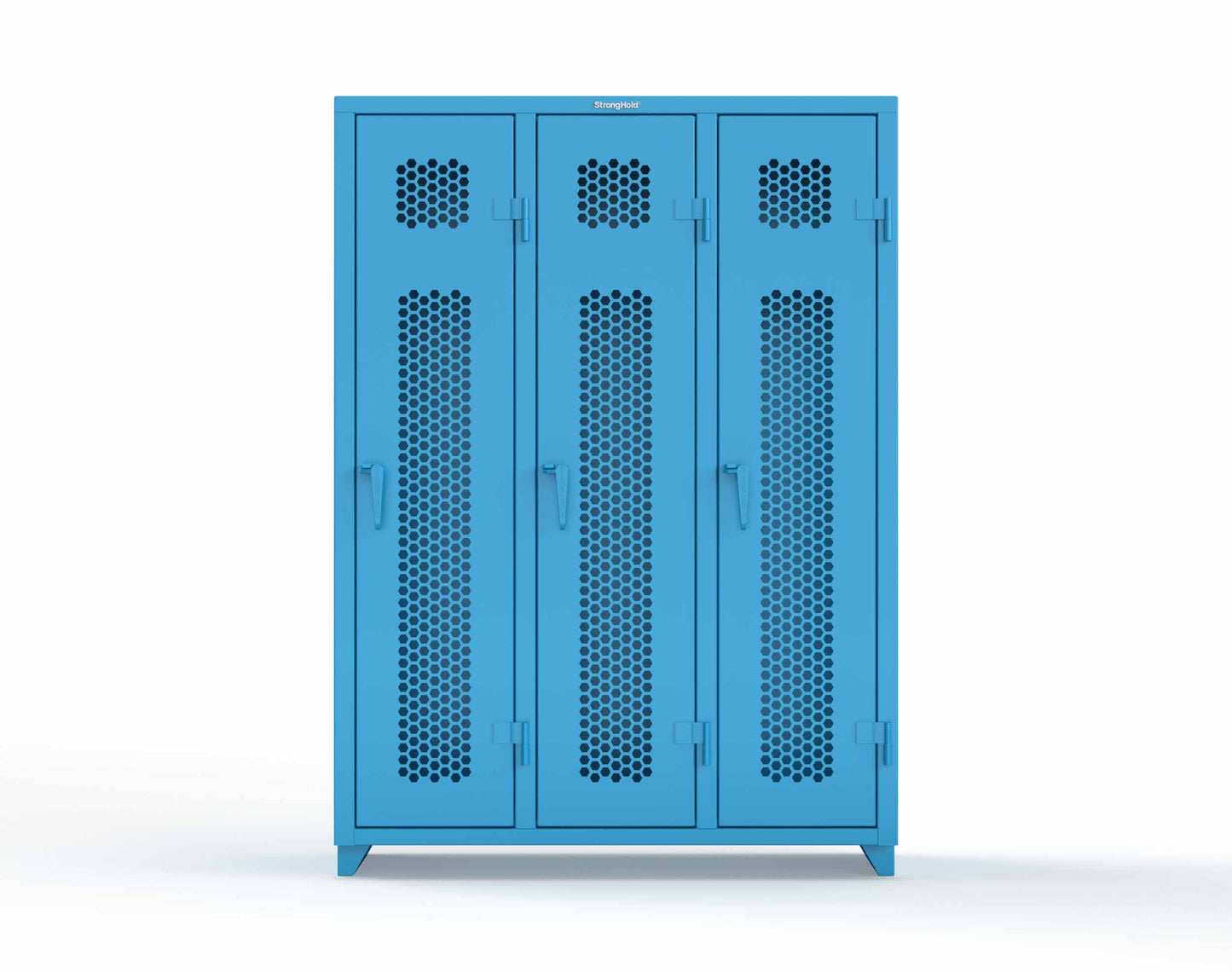 Extra Heavy Duty 14 GA Ventilated Single-Tier Locker with Shelf and Hanger Rod, 3 Compartments - 54 in. W x 18 in. D x 75 in. H - 4.66-3H-18-1T-L-5012