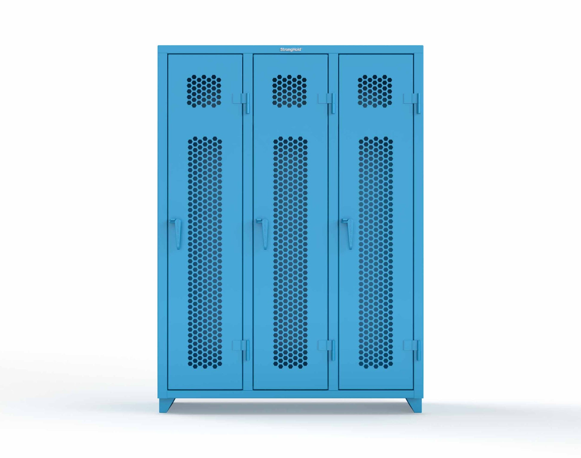 Extra Heavy Duty 14 GA Ventilated Single-Tier Locker with Shelf and Hanger Rod, 3 Compartments - 54 in. W x 18 in. D x 75 in. H - 4.66-3H-18-1T-L-5012