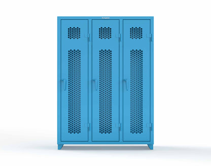 Extra Heavy Duty 14 GA Ventilated Single-Tier Locker with Shelf and Hanger Rod, 3 Compartments - 54 in. W x 18 in. D x 75 in. H - 4.66-3H-18-1T-L-5012