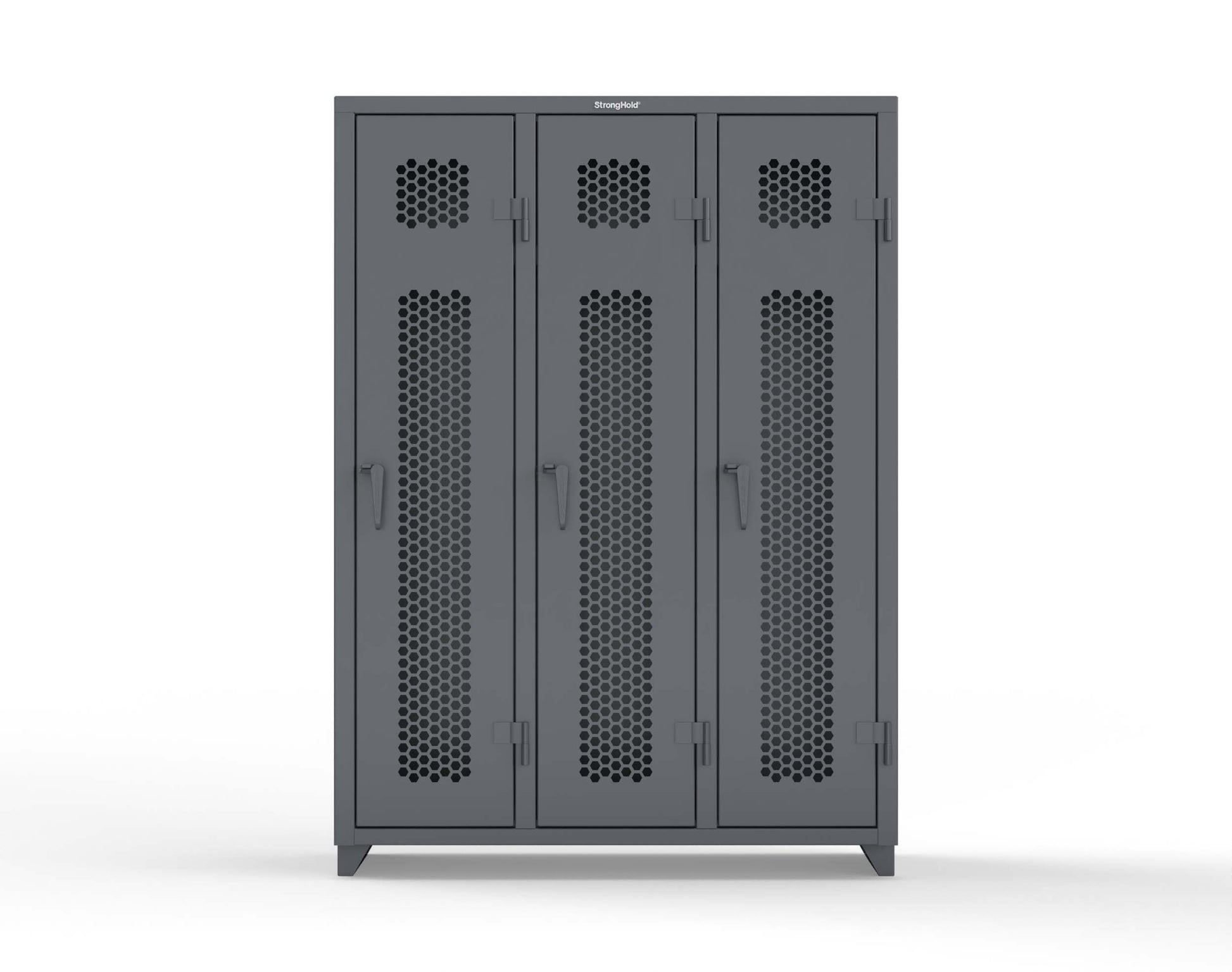 Extra Heavy Duty 14 GA Ventilated Single-Tier Locker with Shelf and Hanger Rod, 3 Compartments - 54 in. W x 18 in. D x 75 in. H - 4.66-3H-18-1T-L-7024