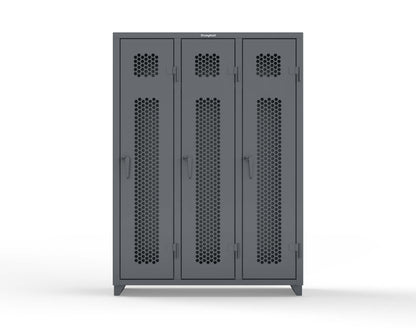 Extra Heavy Duty 14 GA Ventilated Single-Tier Locker with Shelf and Hanger Rod, 3 Compartments - 54 in. W x 18 in. D x 75 in. H - 4.66-3H-18-1T-L-7024