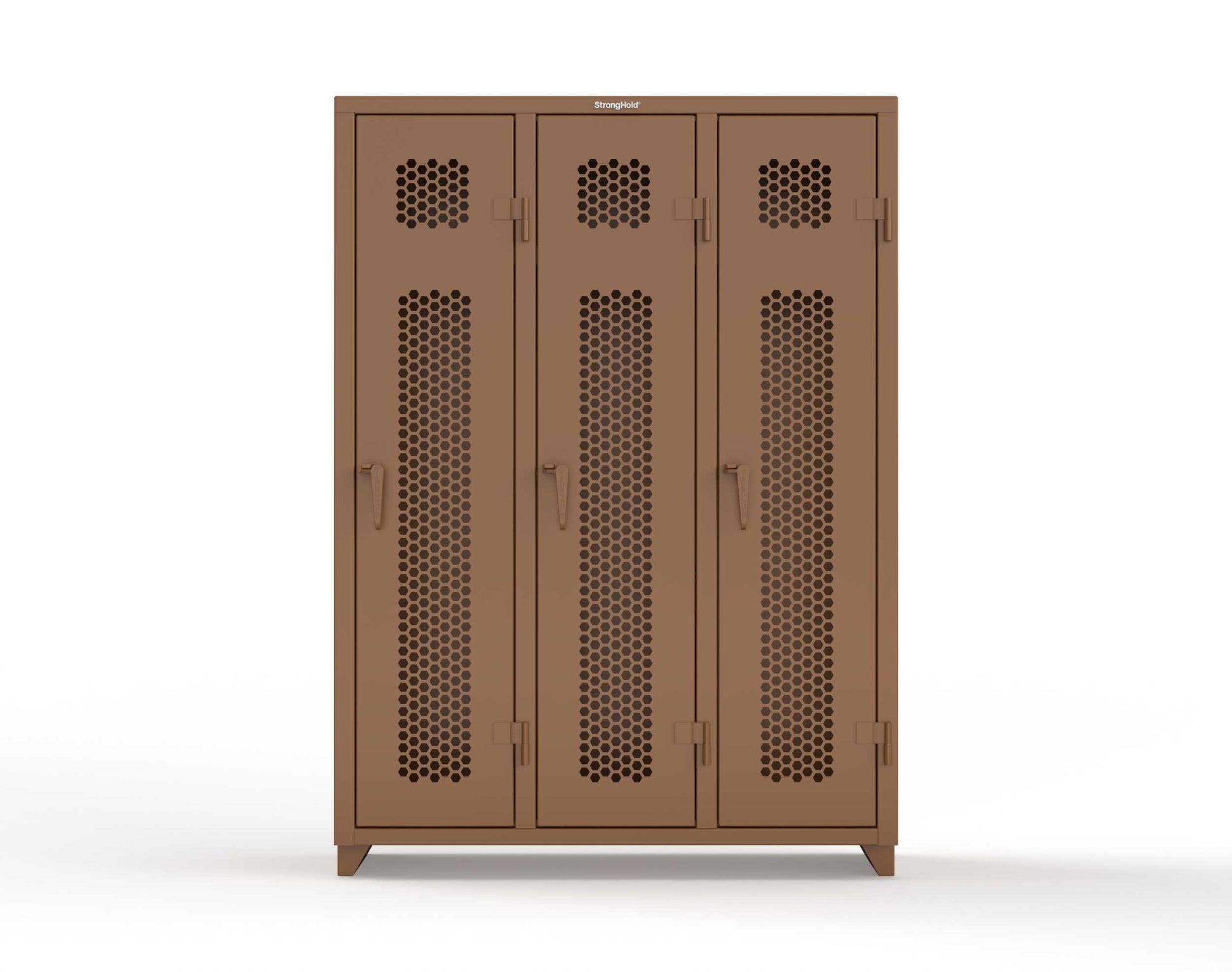 Extra Heavy Duty 14 GA Ventilated Single-Tier Locker with Shelf and Hanger Rod, 3 Compartments - 54 in. W x 18 in. D x 75 in. H - 4.66-3H-18-1T-L-8008