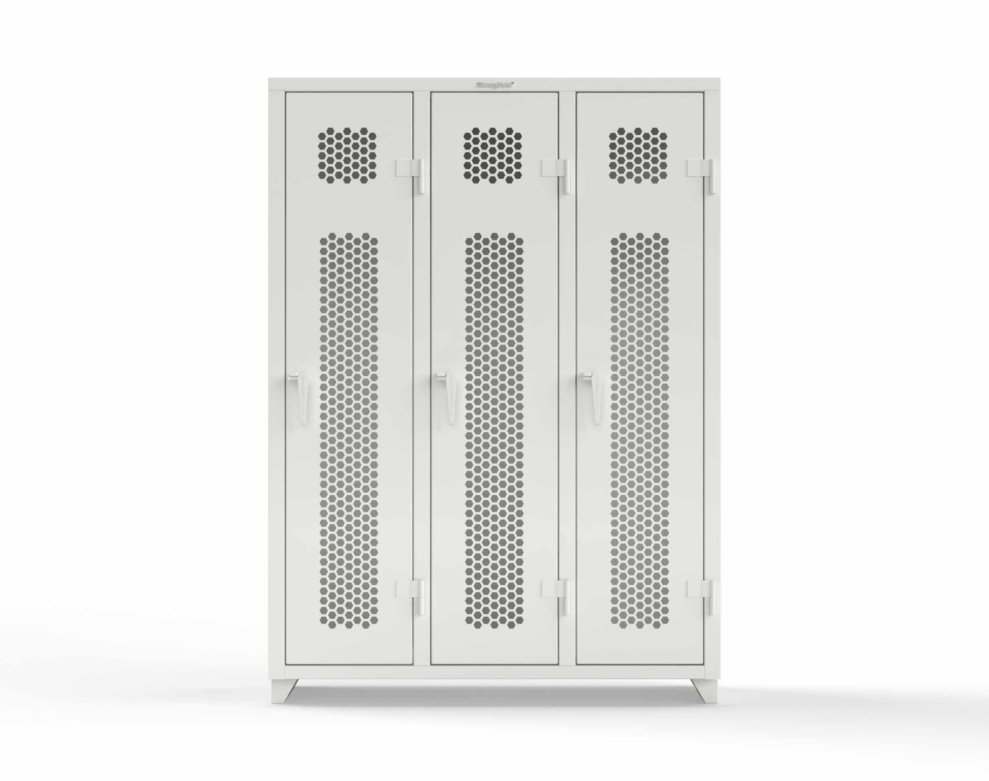 Extra Heavy Duty 14 GA Ventilated Single-Tier Locker with Shelf and Hanger Rod, 3 Compartments - 54 in. W x 18 in. D x 75 in. H - 4.66-3H-18-1T-L-9003