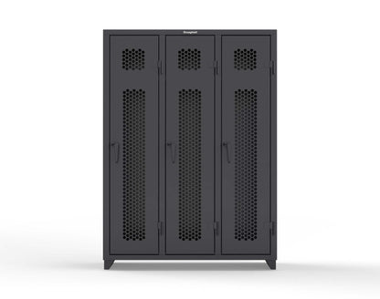 Extra Heavy Duty 14 GA Ventilated Single-Tier Locker with Shelf and Hanger Rod, 3 Compartments - 54 in. W x 18 in. D x 75 in. H - 4.66-3H-18-1T-L-9005
