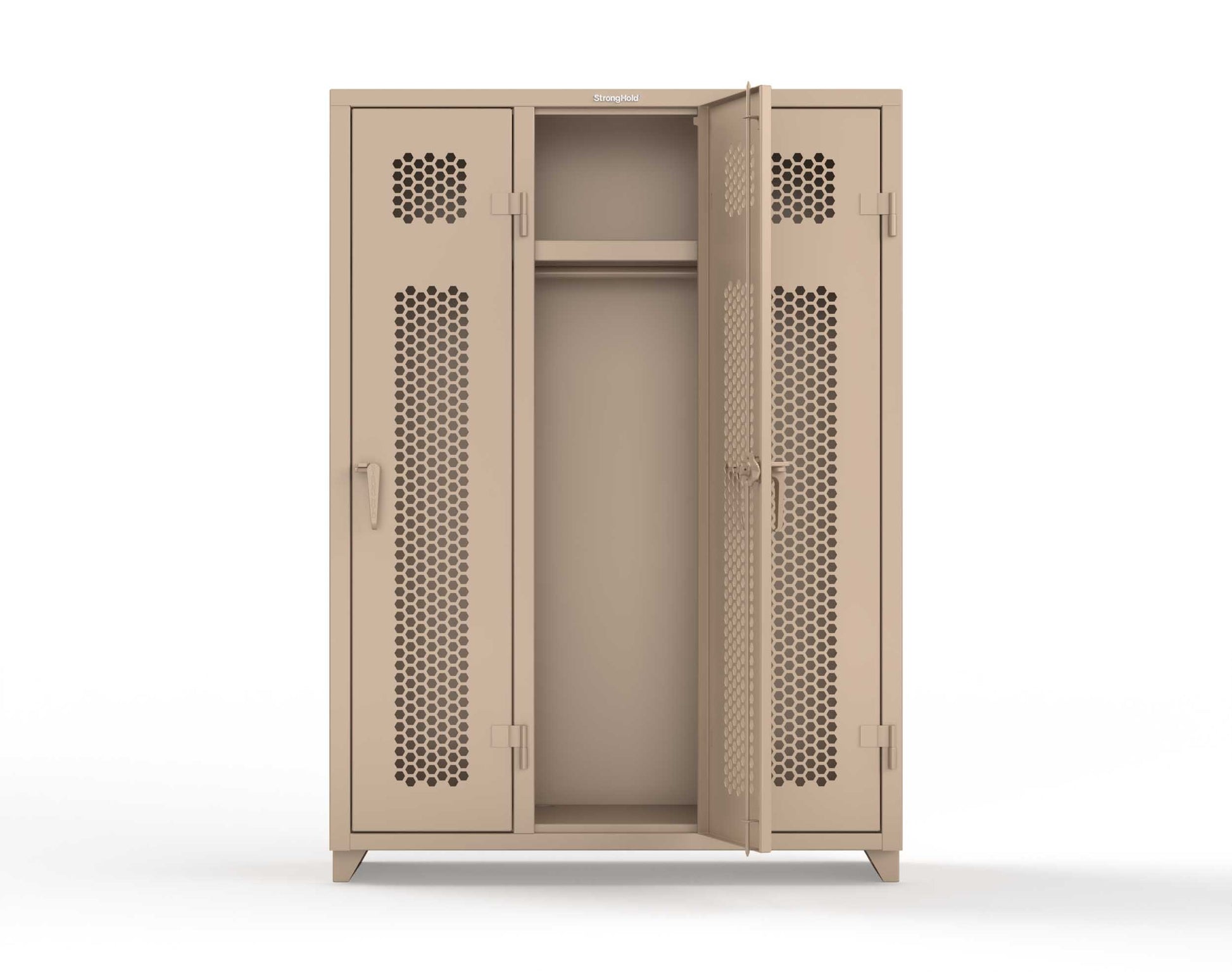 Extra Heavy Duty 14 GA Ventilated Single-Tier Locker with Shelf and Hanger Rod, 3 Compartments - 54 in. W x 18 in. D x 75 in. H - 4.66-3H-18-1T-L-1019