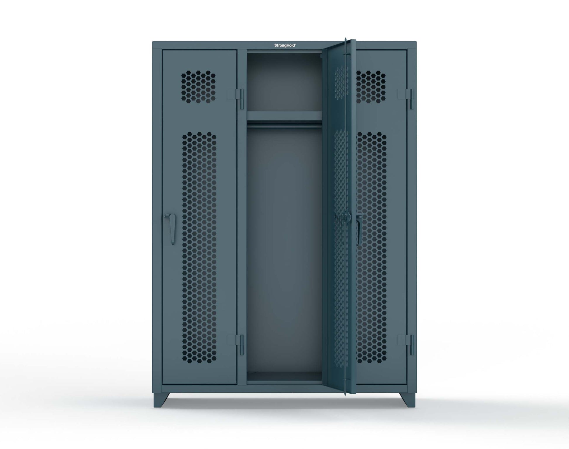Extra Heavy Duty 14 GA Ventilated Single-Tier Locker with Shelf and Hanger Rod, 3 Compartments - 54 in. W x 18 in. D x 75 in. H - 4.66-3H-18-1T-L-5001