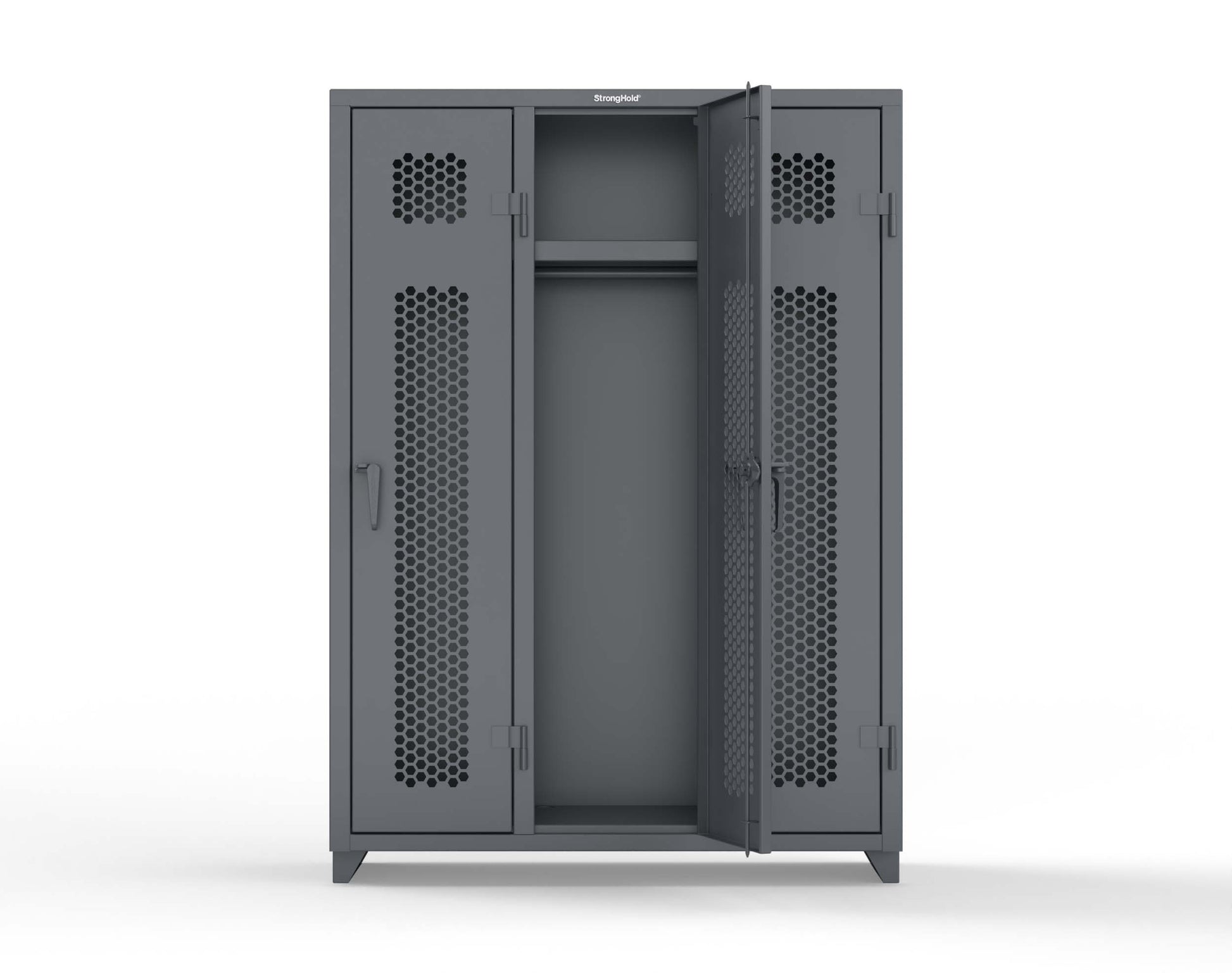 Extra Heavy Duty 14 GA Ventilated Single-Tier Locker with Shelf and Hanger Rod, 3 Compartments - 54 in. W x 18 in. D x 75 in. H - 4.66-3H-18-1T-L-7024