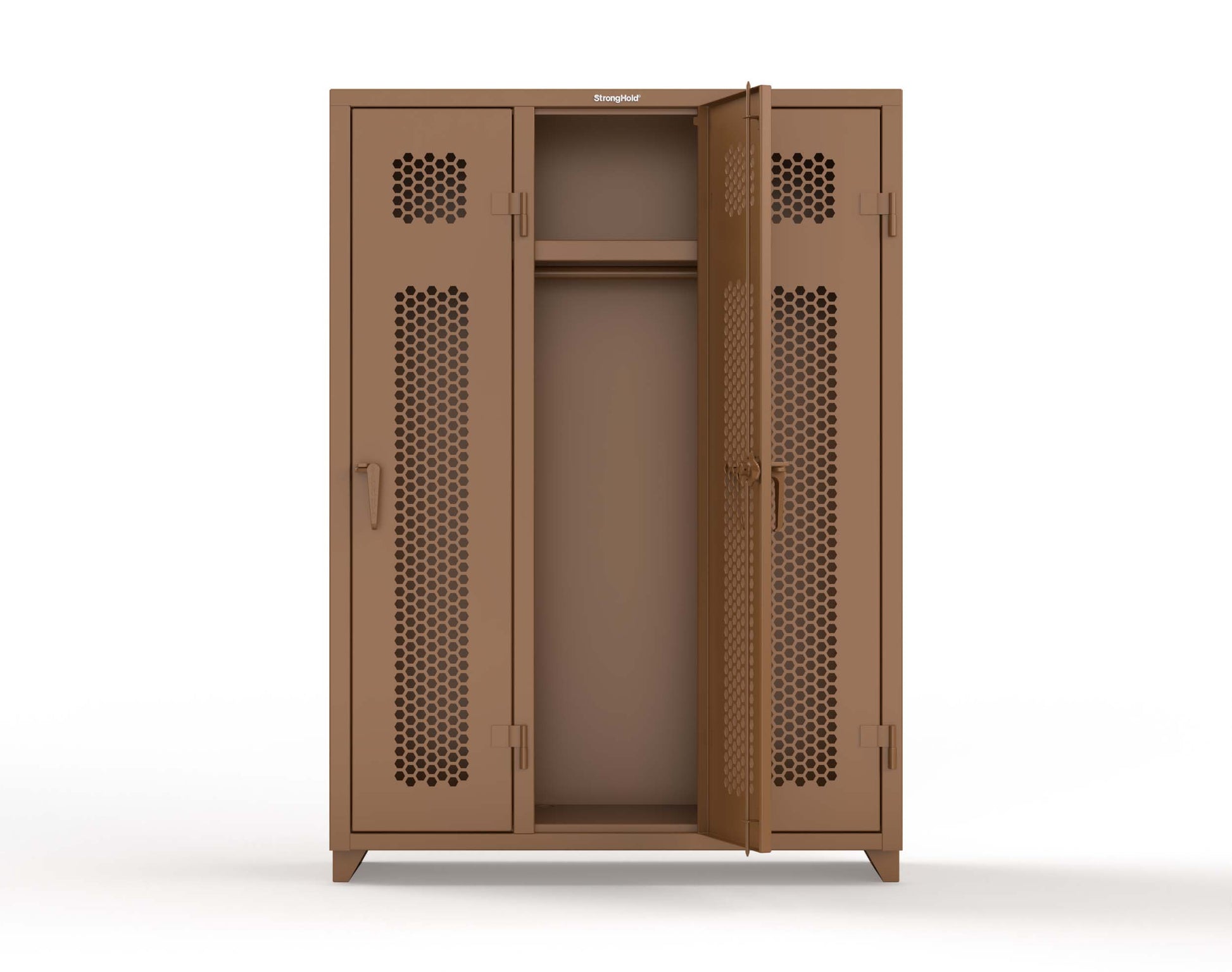 Extra Heavy Duty 14 GA Ventilated Single-Tier Locker with Shelf and Hanger Rod, 3 Compartments - 54 in. W x 18 in. D x 75 in. H - 4.66-3H-18-1T-L-8008