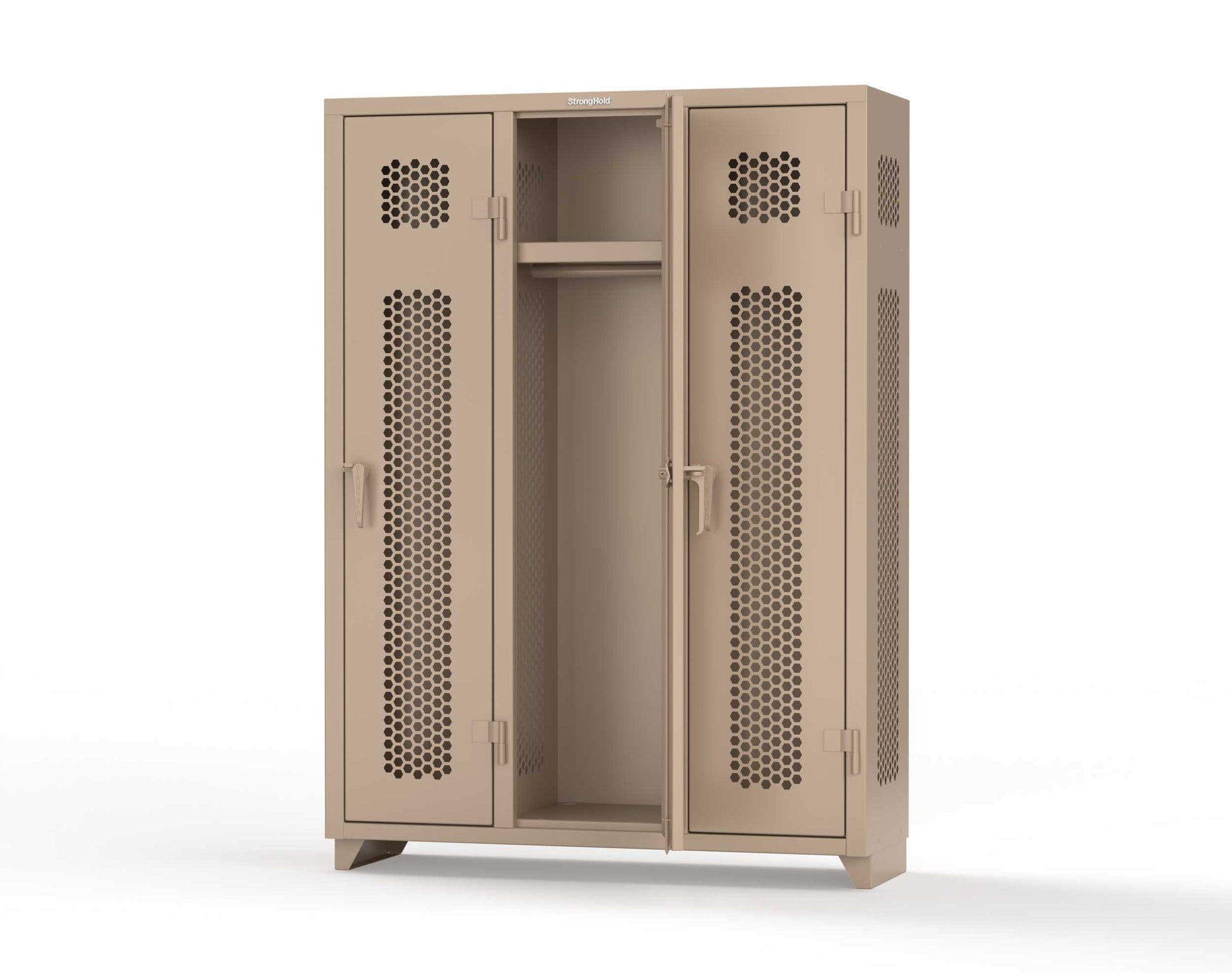Extra Heavy Duty 14 GA Ventilated Single-Tier Locker with Shelf and Hanger Rod, 3 Compartments - 54 in. W x 18 in. D x 75 in. H - 4.66-3H-18-1T-L-1019