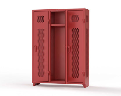 Extra Heavy Duty 14 GA Ventilated Single-Tier Locker with Shelf and Hanger Rod, 3 Compartments - 54 in. W x 18 in. D x 75 in. H - 4.66-3H-18-1T-L-3001