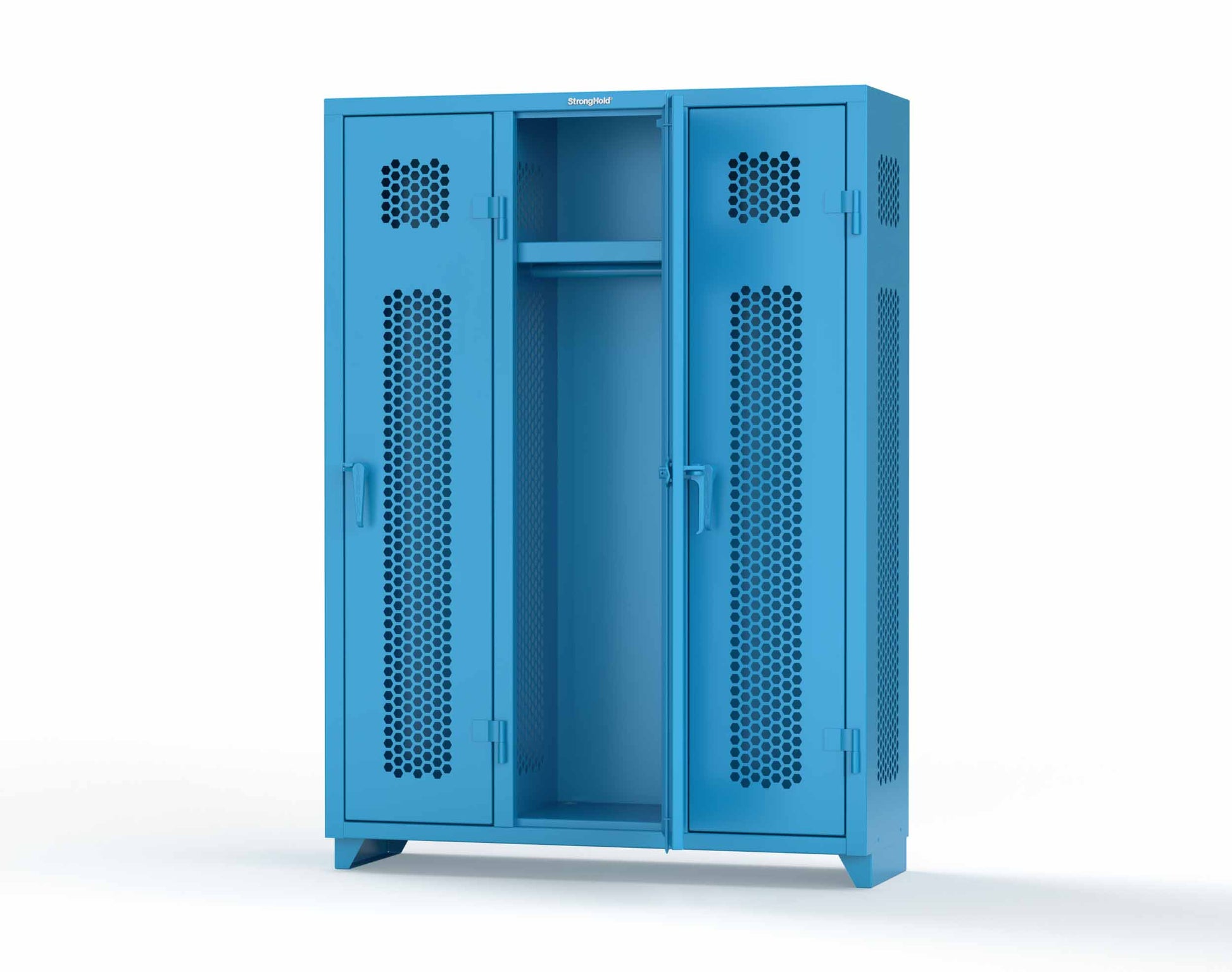 Extra Heavy Duty 14 GA Ventilated Single-Tier Locker with Shelf and Hanger Rod, 3 Compartments - 54 in. W x 18 in. D x 75 in. H - 4.66-3H-18-1T-L-5012