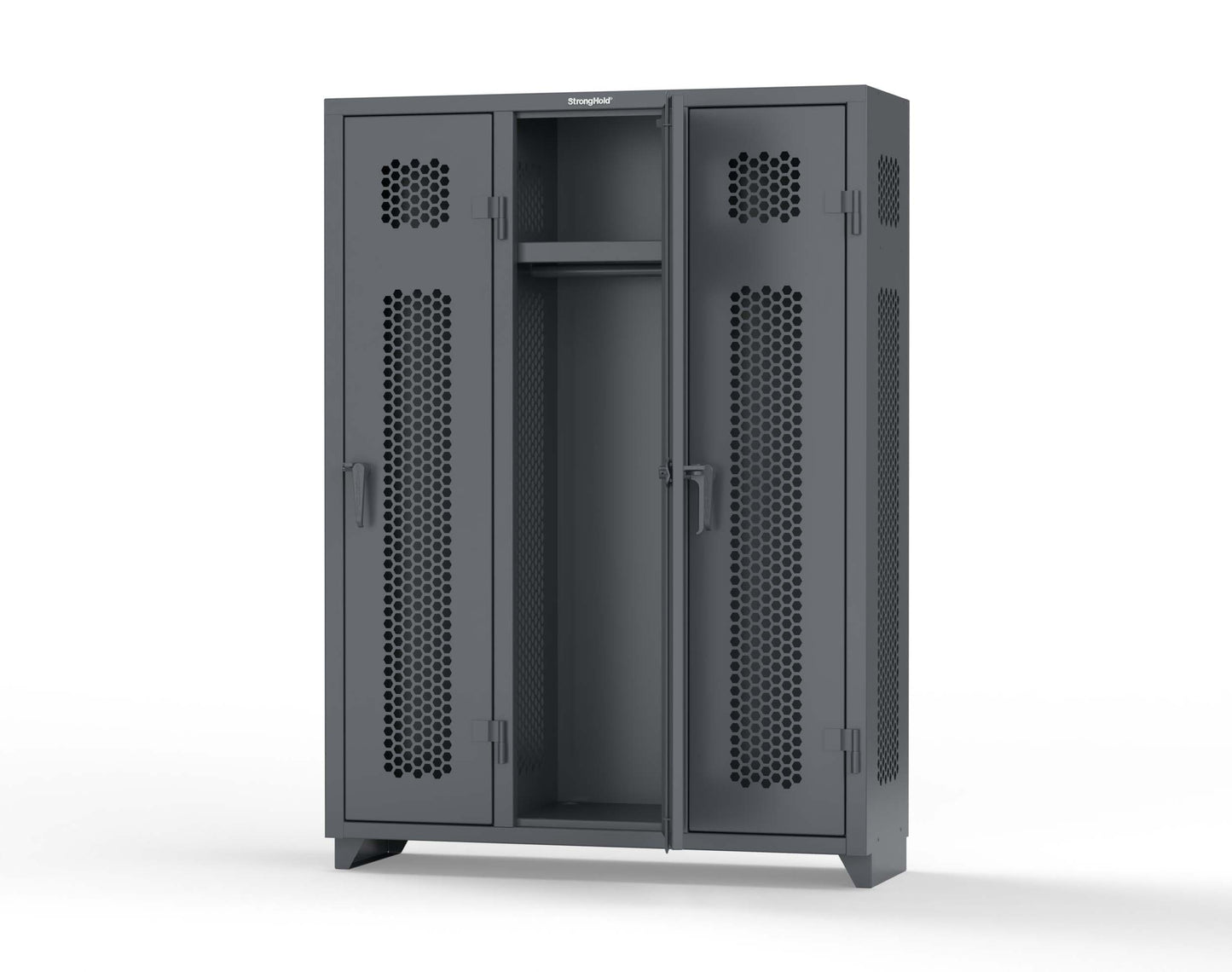 Extra Heavy Duty 14 GA Ventilated Single-Tier Locker with Shelf and Hanger Rod, 3 Compartments - 54 in. W x 18 in. D x 75 in. H - 4.66-3H-18-1T-L-7024
