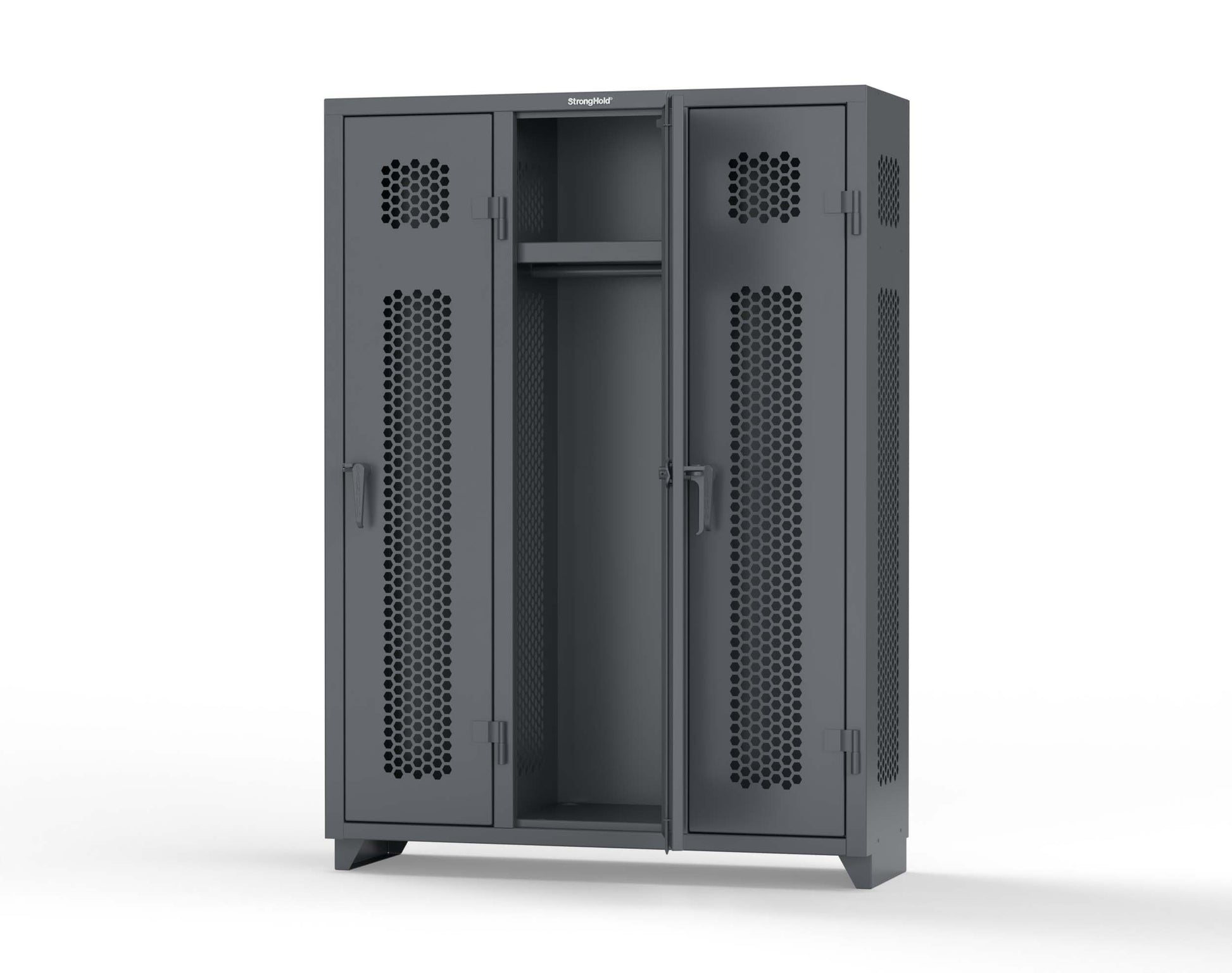 Extra Heavy Duty 14 GA Ventilated Single-Tier Locker with Shelf and Hanger Rod, 3 Compartments - 54 in. W x 18 in. D x 75 in. H - 4.66-3H-18-1T-L-7024