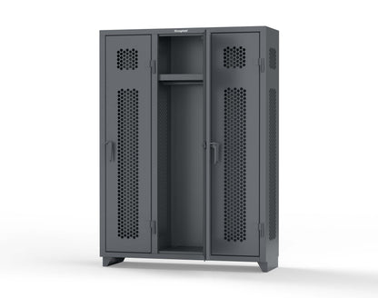 Extra Heavy Duty 14 GA Ventilated Single-Tier Locker with Shelf and Hanger Rod, 3 Compartments - 54 in. W x 18 in. D x 75 in. H - 4.66-3H-18-1T-L-7024