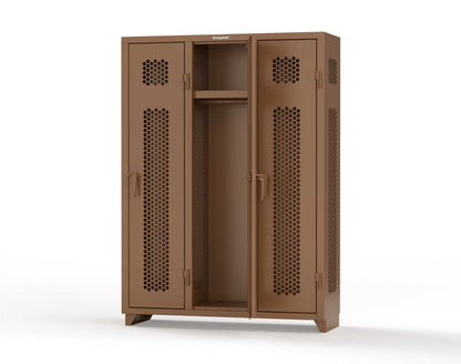 Extra Heavy Duty 14 GA Ventilated Single-Tier Locker with Shelf and Hanger Rod, 3 Compartments - 54 in. W x 18 in. D x 75 in. H - 4.66-3H-18-1T-L-8008