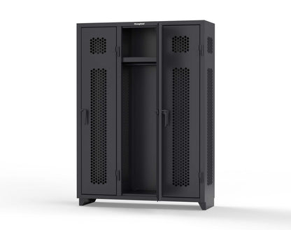 Extra Heavy Duty 14 GA Ventilated Single-Tier Locker with Shelf and Hanger Rod, 3 Compartments - 54 in. W x 18 in. D x 75 in. H - 4.66-3H-18-1T-L-9005