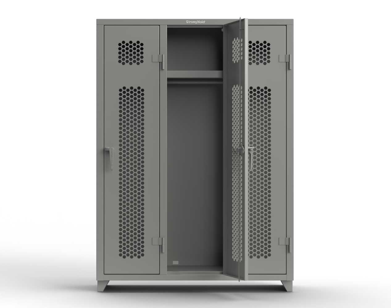 Extra Heavy Duty 14 GA Ventilated Single-Tier Locker with Shelf and Hanger Rod, 3 Compartments - 54 in. W x 18 in. D x 75 in. H