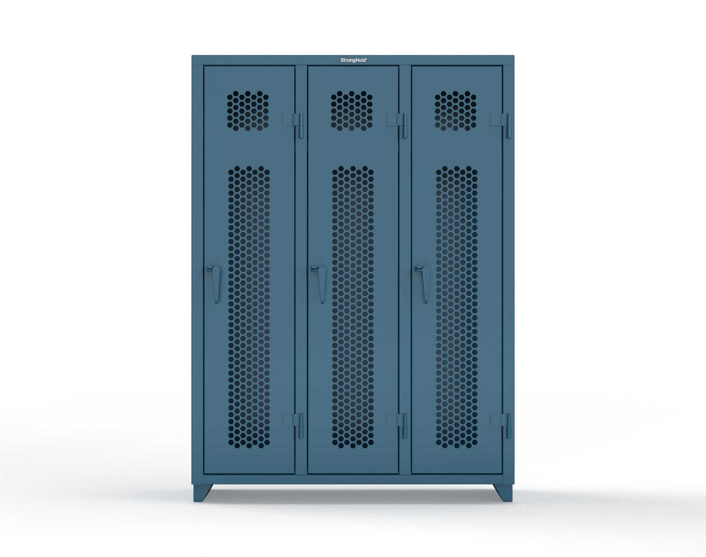 Extra Heavy Duty 14 GA Ventilated Single-Tier Locker with Shelf and Hanger Rod, 3 Compartments - 54 in. W x 18 in. D x 75 in. H - 4.66-3H-18-1T-L-5001