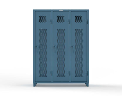 Extra Heavy Duty 14 GA Ventilated Single-Tier Locker with Shelf and Hanger Rod, 3 Compartments - 54 in. W x 18 in. D x 75 in. H - 4.66-3H-18-1T-L-5001