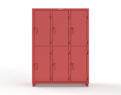 Extra Heavy Duty 14 GA Double-Tier Locker, 6 Compartments - 54 in. W x 18 in. D x 75 in. H - 4.66-6D-18-2T-L-3001