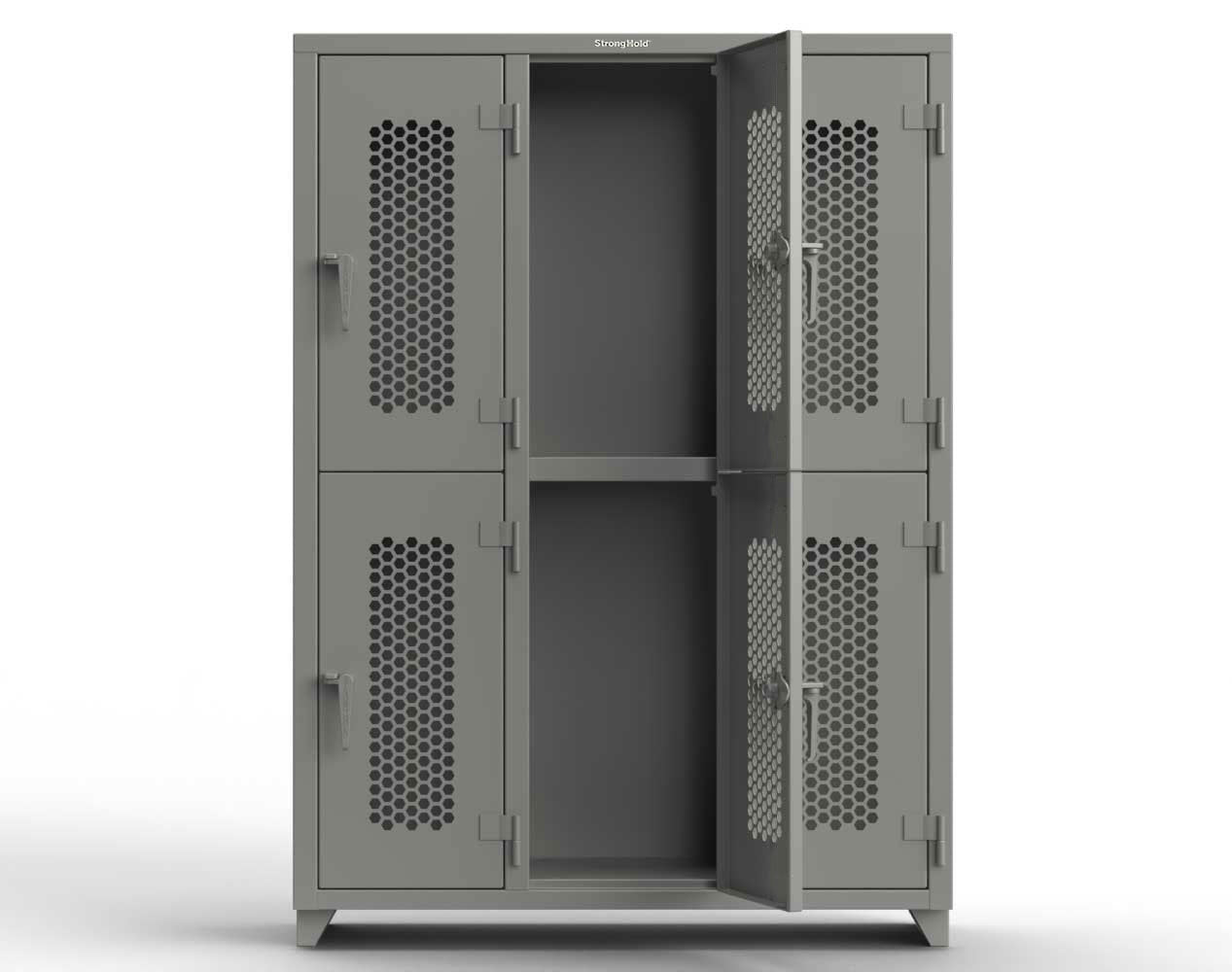 Extra Heavy Duty 14 GA Double-Tier Ventilated Locker, 6 Compartments - 54 in. W x 18 in. D x 75 in. H
