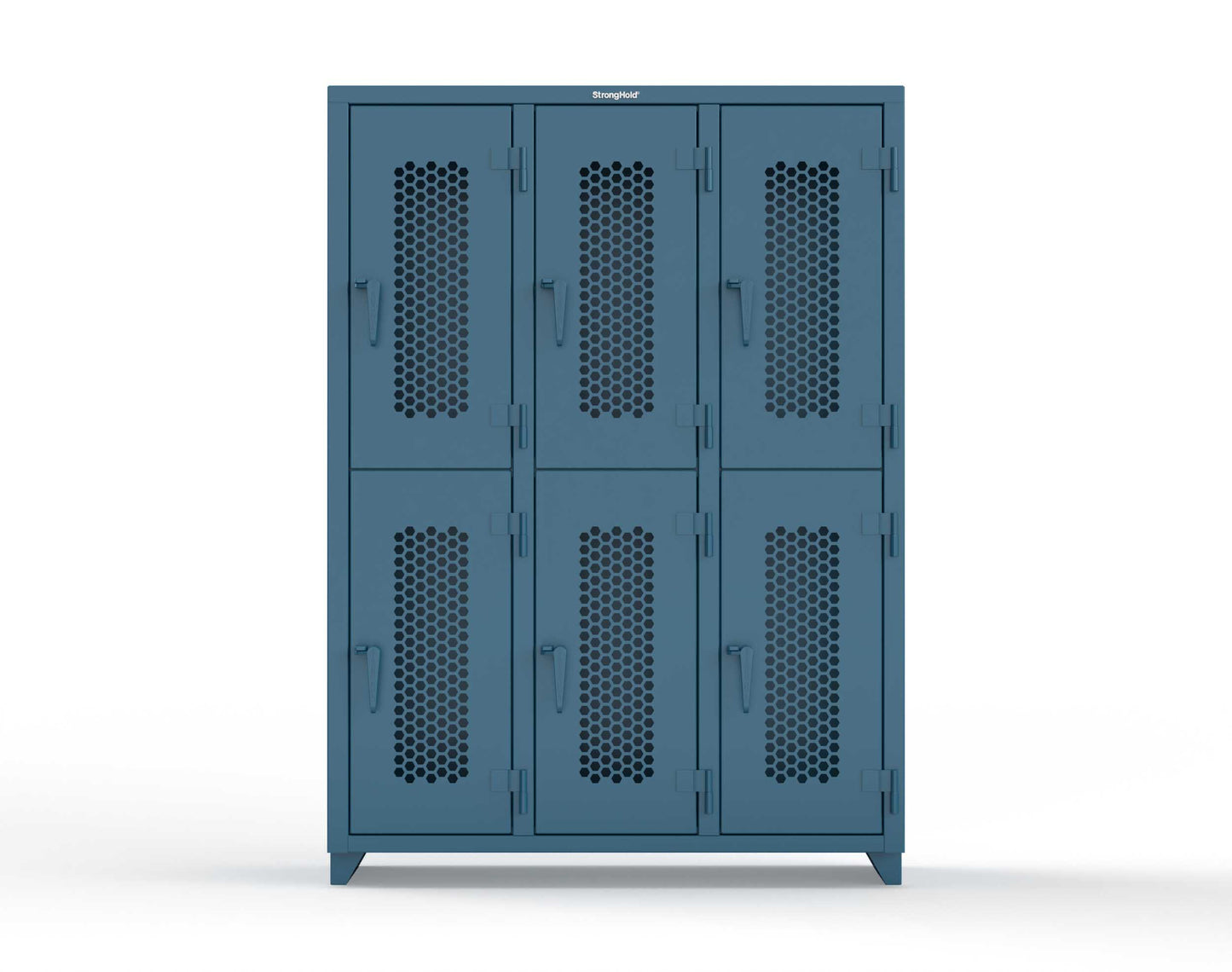 Extra Heavy Duty 14 GA Double-Tier Ventilated Locker, 6 Compartments - 54 in. W x 18 in. D x 75 in. H - 4.66-6H-18-2T-L-5001