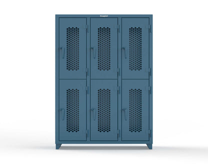 Extra Heavy Duty 14 GA Double-Tier Ventilated Locker, 6 Compartments - 54 in. W x 18 in. D x 75 in. H - 4.66-6H-18-2T-L-5001