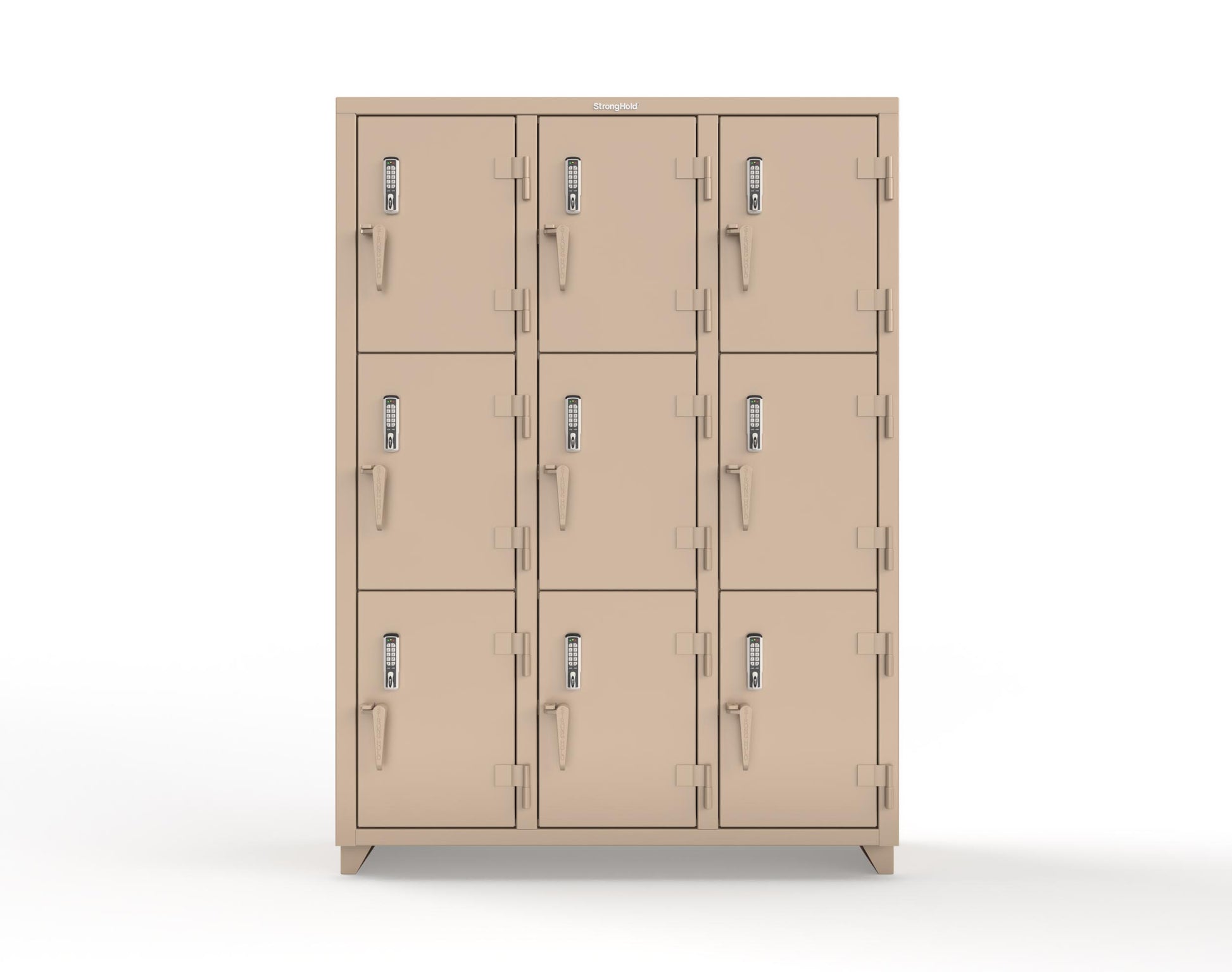 Extra Heavy Duty 14 GA Triple-Tier Locker with Keyless Entry Lock, 9 Compartments – 54 in. W x 18 in. D x 75 in. H - 4.66-9D-18-3T-EK-L-1019